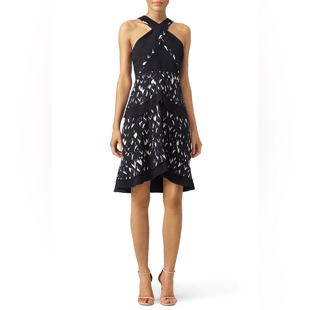 Proenza Schouler Size 6 100% Silk Black and White Feather Dress